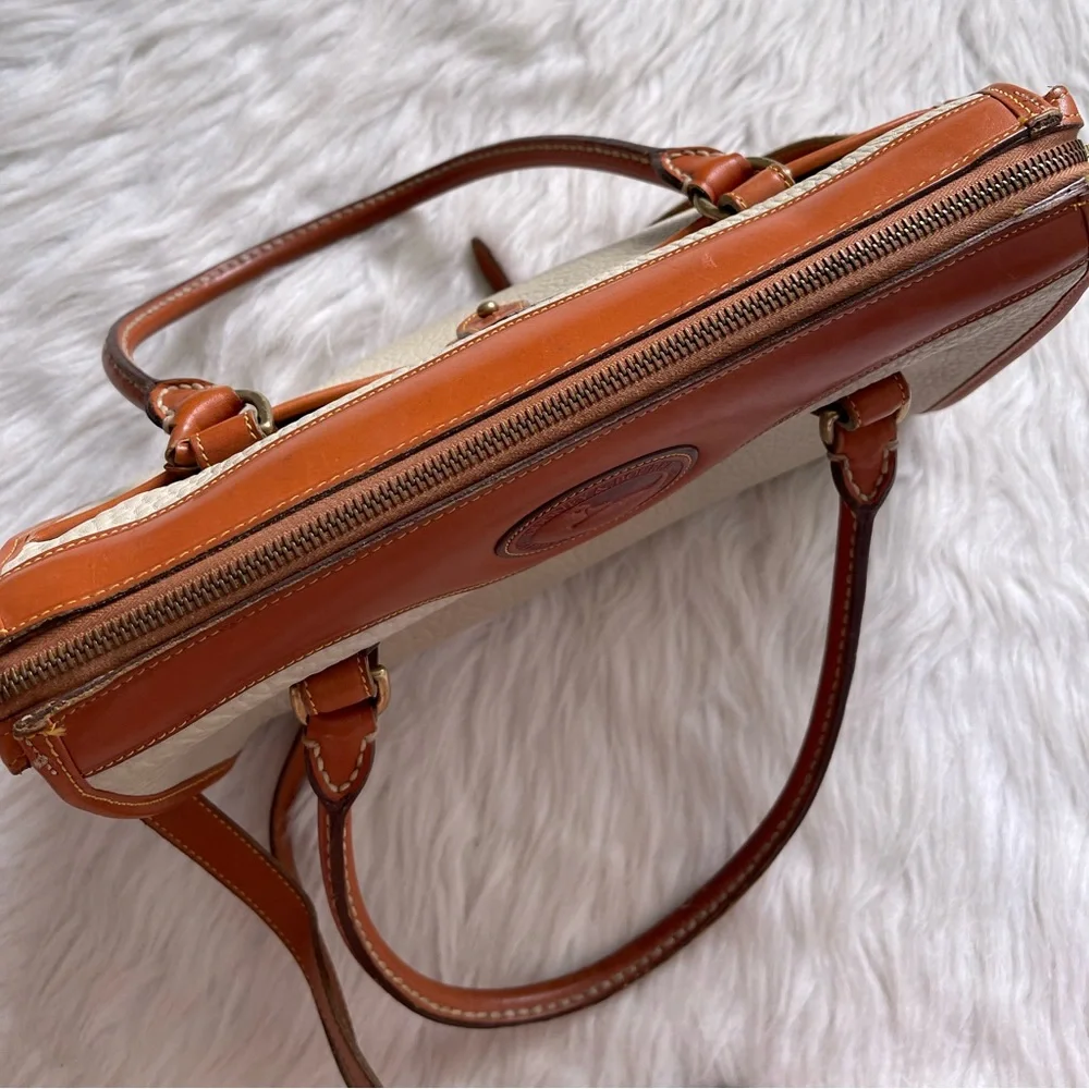 Dooney & Bourke Cream and Tan Pebbled Leather Satchel with Shoulder Strap